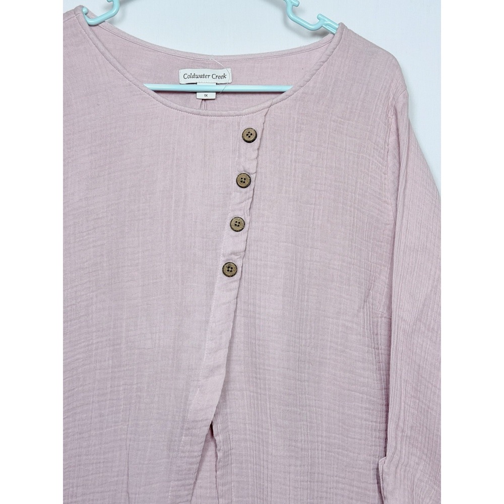 Coldwater Creek Light As Air Gauze Tunic 1X Blush Cotton Boho Lagenlook Layer - Picture 2 of 14